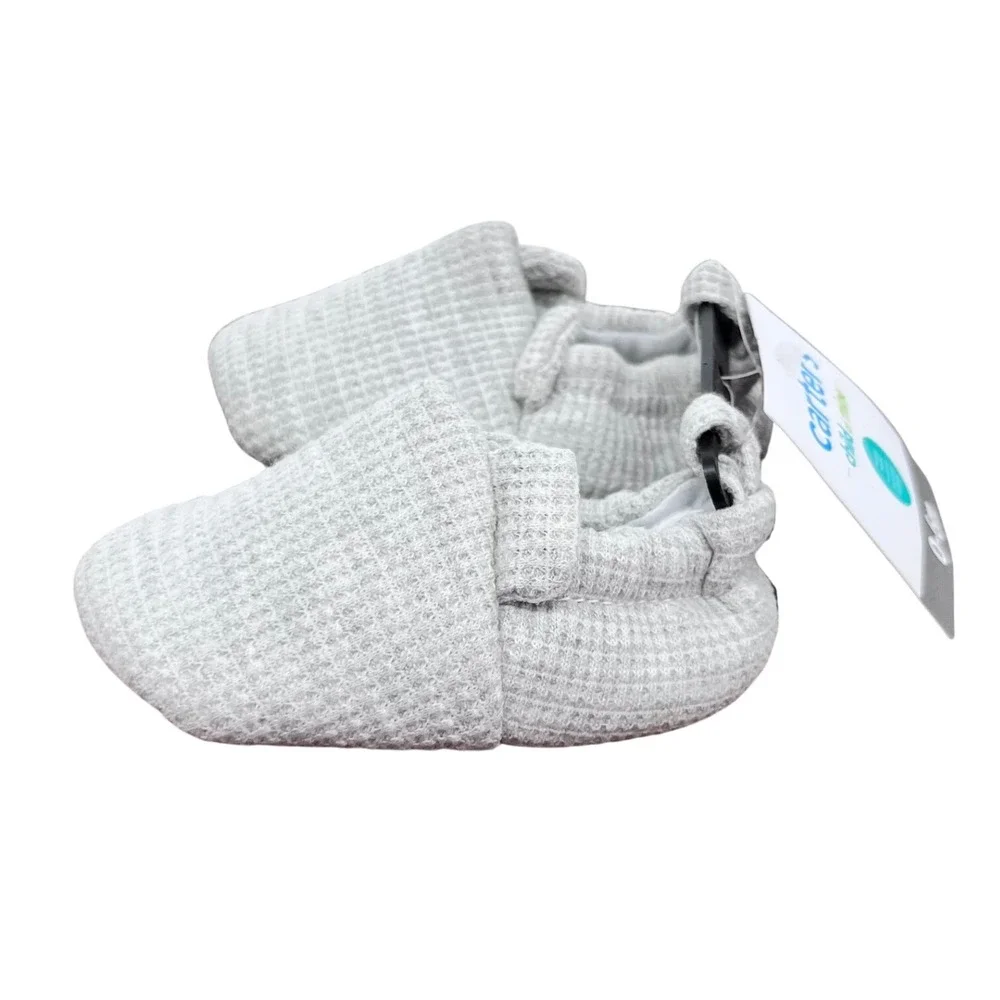 Carter's Child of Mine Booties Unisex 0-6M Grey Waffle Knit Slip On Soft Sole